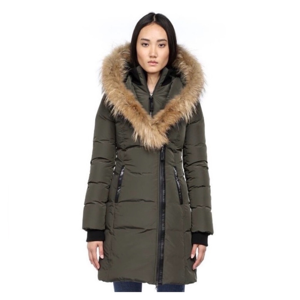 Like New Mackage Women's Olive Green Fur-Trimmed Parka